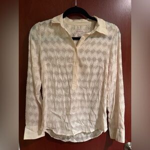 Merona Cream Textured Chevron/Herringbone Long Sleeve Sheer Office Career Top XS